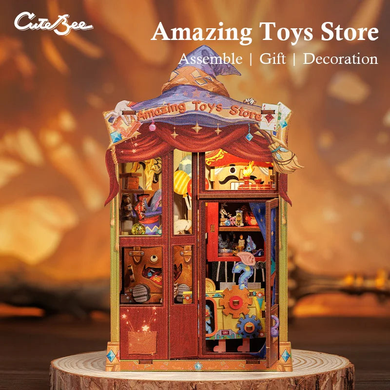 CUTEBEE Book Nook DIY Miniature Kit with LED