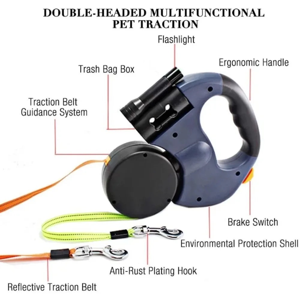 Double Retractable Dog Lead with LED – 3M