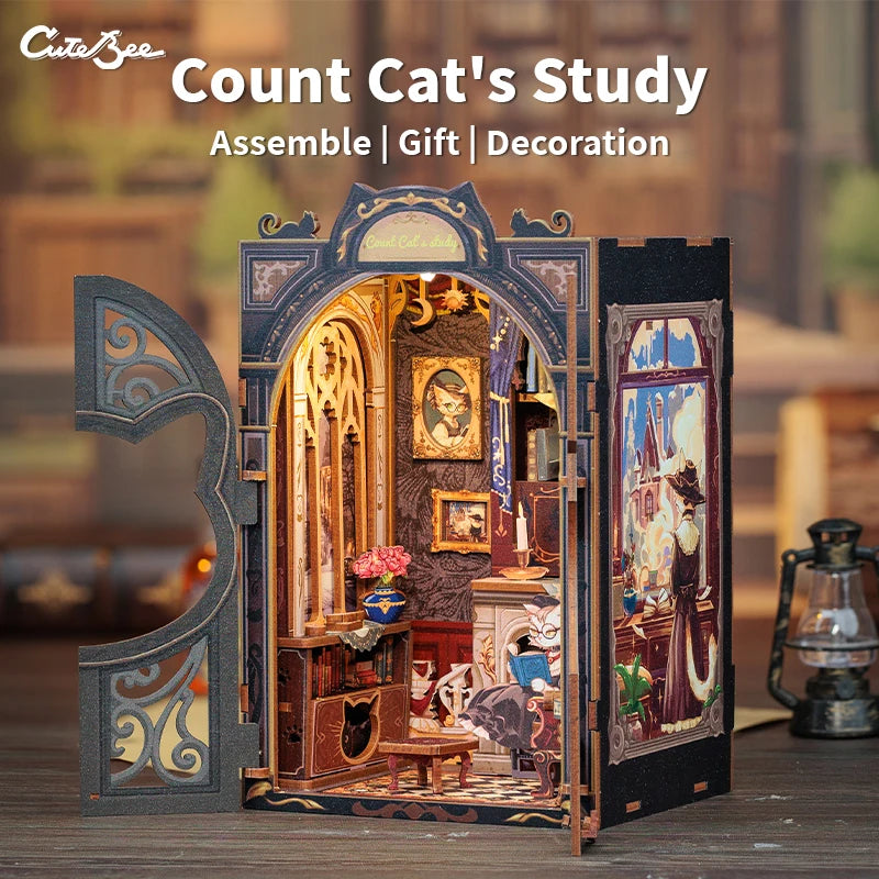 CUTEBEE Book Nook DIY Miniature Kit with LED